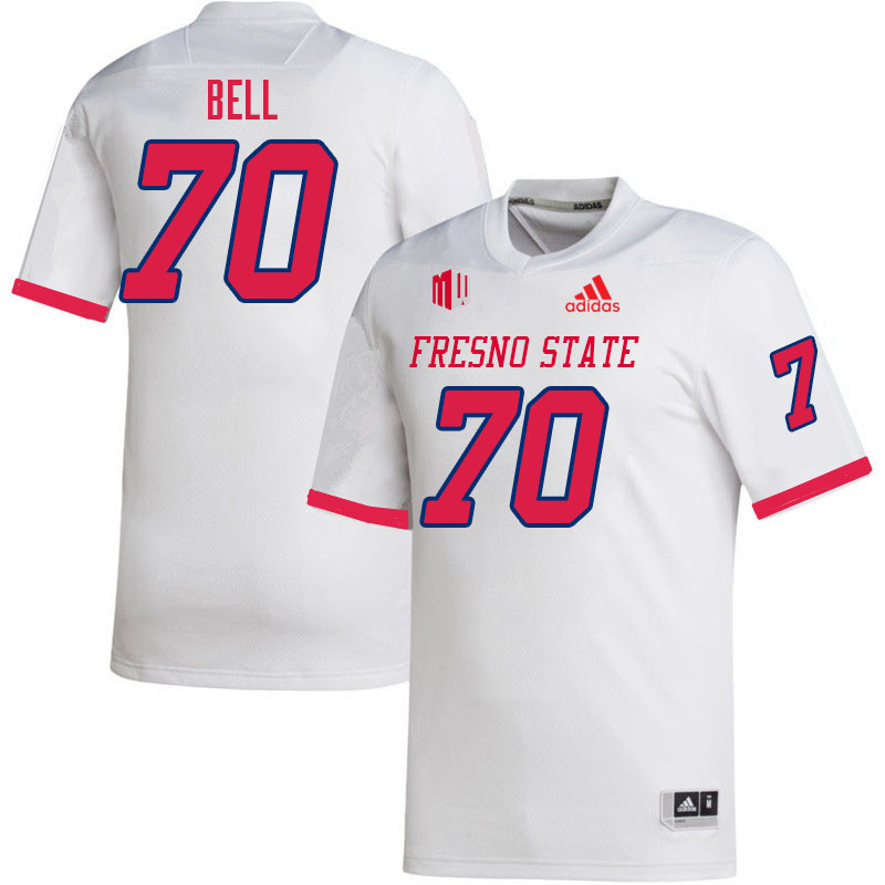 Men #70 Matai Bell Fresno State Bulldogs College Football Jerseys Sale-White